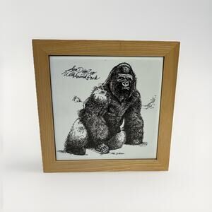 Vintage San Diego Zoo Wild Animal Park Gorilla Art Tile Plaque Framed
